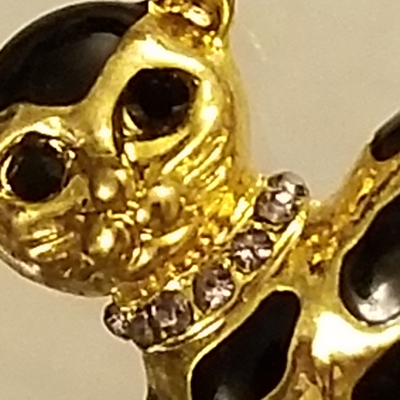 NWT Black Gold Cat Pin Brooch Glass Crystal Collar - Picture 2 of 8